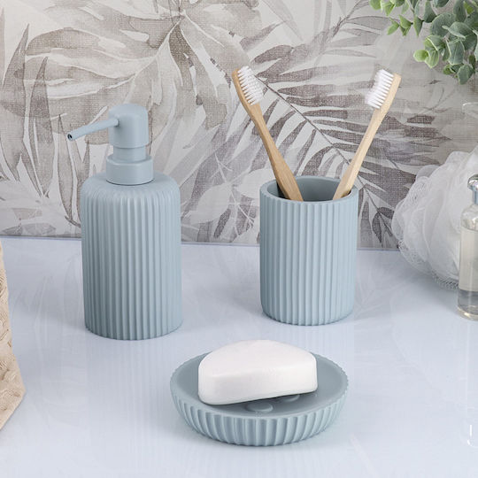 Bathroom Cup Polyresin Blue Striped 7x9.5cm
