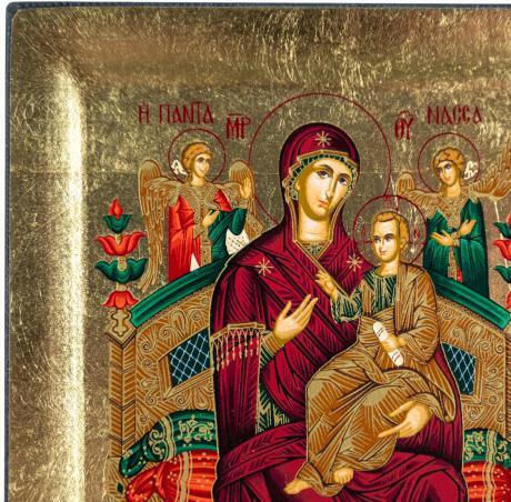 Panagia Pantanassa Engraved Wooden Icon Canvas Gold Background Authentic Product of Vatopedi Monastery Holy Great Monastery Vatopedi 30405000024123 13 X 10 Cm