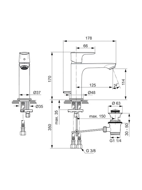 Ideal Standard Connect Air Mixing Bathtub Shower Faucet Silver
