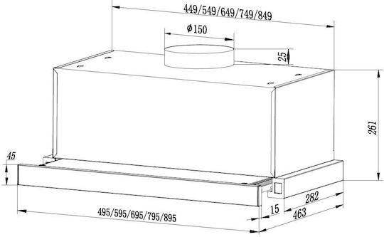 Heinner Συρόμενος Απορροφητήρας Ανακύκλωσης 60cm Γκρι