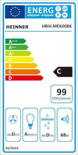 Heinner Ελεύθερος Απορροφητήρας 60cm Μαύρος