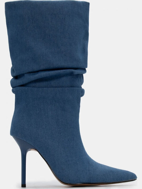 Wildleder Damenstiefel mit hohem Absatz Blau