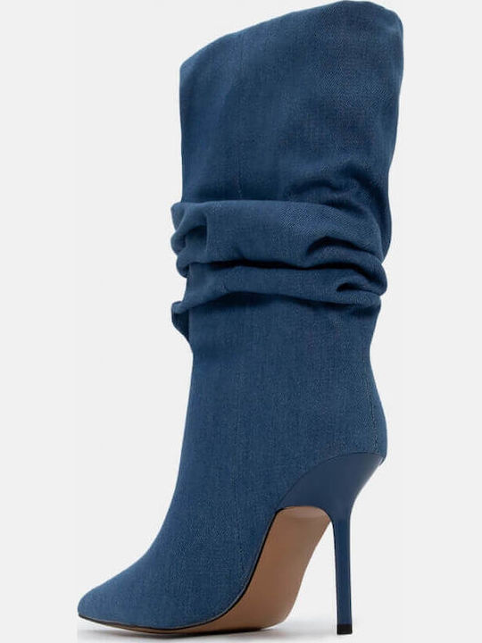 Wildleder Damenstiefel mit hohem Absatz Blau