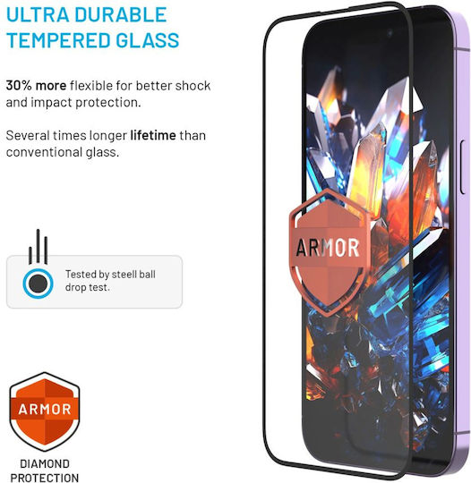 Fixed Tempered Glass Negru (iPhone 17 / 17 Pro / 16 Pro)