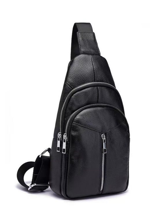Leder Herrentasche Schulter / Crossbody Schwarz