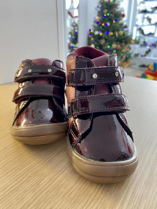 Anatomical Leather Kids Boots with Velcro Burgundy