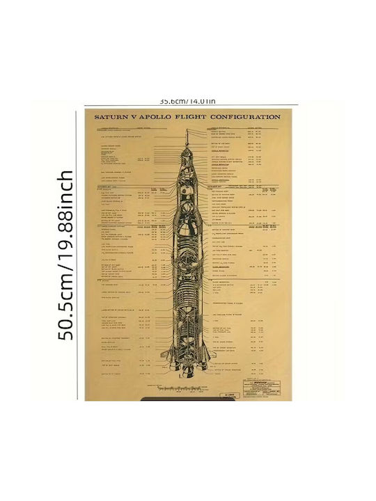 Afiș Vintage Rachetă Saturn V 50 × 35.5 Cm