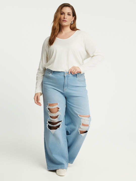 Women's Jean Trousers with Rips in Relaxed Fit Gin