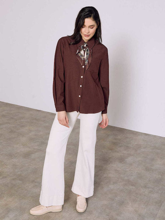 Celestino Women's Asymmetric Shirt Scarf Loose Fit Burgundy