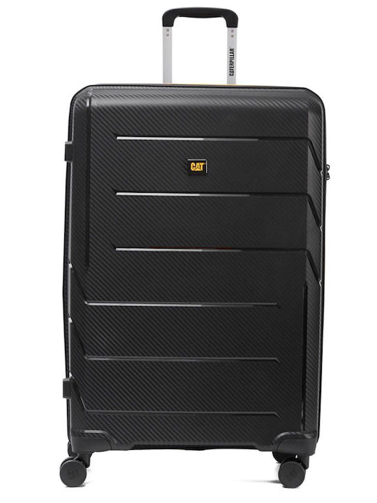 CAT Large Hard Travel Suitcase Black with 4 Wheels Height 70cm