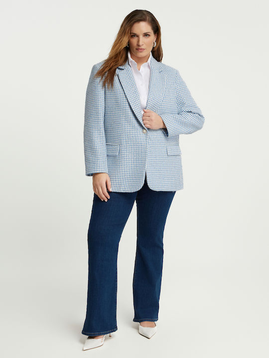 Mat Fashion Γυναικείο Τουίντ Σακάκι Γαλάζιο