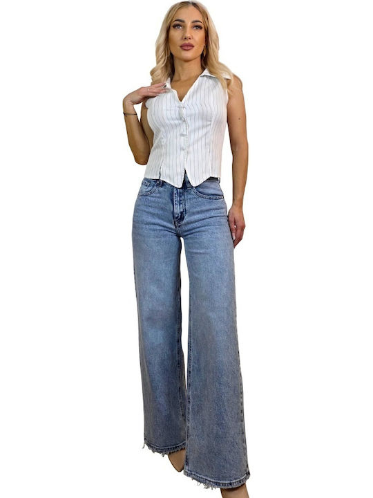 Hoch tailliert Damenjeans Schlaghose in Lockerer Passform Light Blue