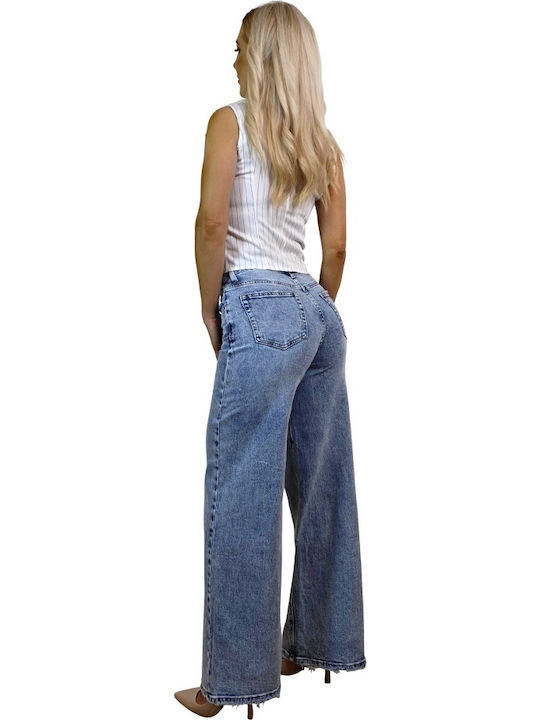 Hoch tailliert Damenjeans Schlaghose in Lockerer Passform Light Blue