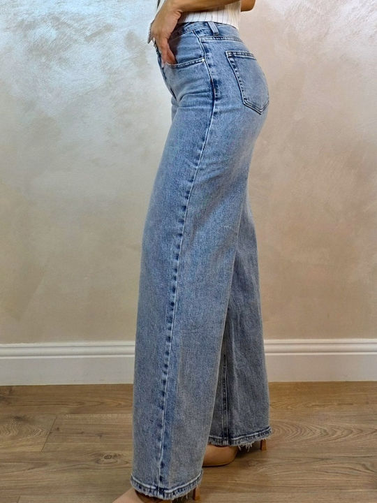 Hoch tailliert Damenjeans Schlaghose in Lockerer Passform Light Blue