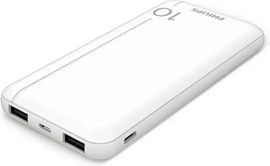 Philips DLP1810CW/GRS Power Bank 10000mAh 37W με 2 Θύρες USB-A και Θύρα USB-C Λευκό