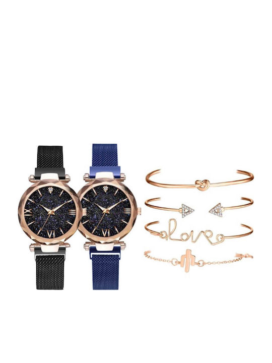 Damentliches Schmuckset 4 Armbänder Schwarzes oder Blaues Goldfarben Cameron