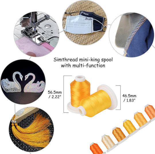 Embroidery Thread Set 9 Spools 730 M Multicolor Storage Box Yellow Shades