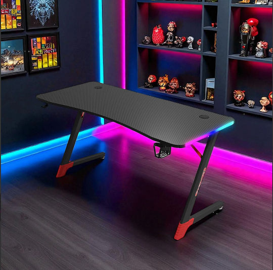 Γραφείο Gaming με LED & USB θύρες 120x60x75εκ. Μαύρο - Κόκκινο