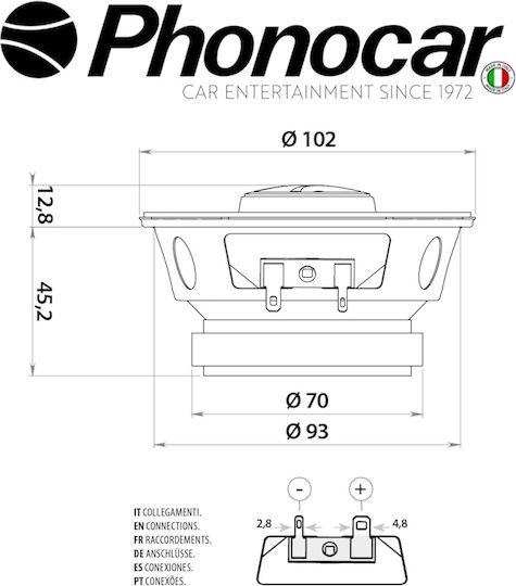 Phonocar Σετ Ηχεία Αυτοκινήτου 4" με 25W RMS (2 Δρόμων)