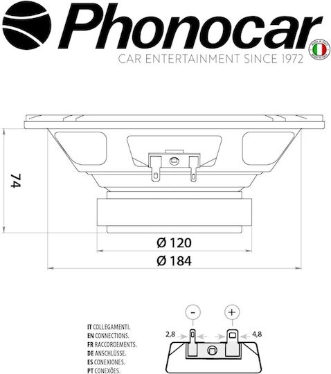 Phonocar Комплект Автомобилни Високоговорители 8" с 130W RMS (Нискочестотен говорител)