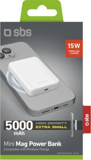SBS Power Bank 5000mAh με Θύρα USB-C Λευκό