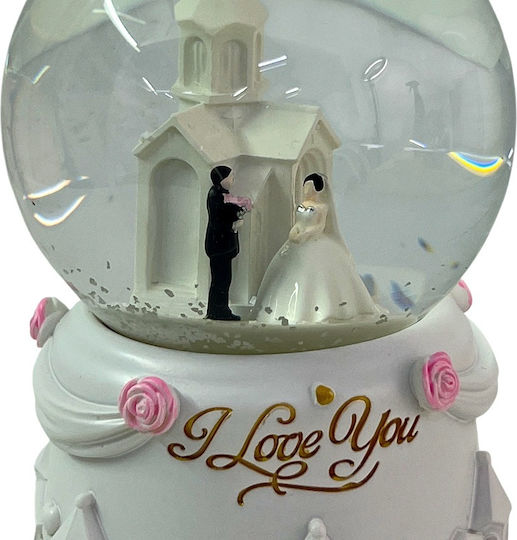 Glass Musical Globe Bride Groom Little Church "i Love You" Message Decorative Resin Stand