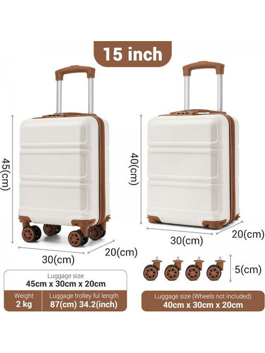 Miss Lulu Reisekoffer Hart Cream Und Braun mit 4 Rädern Höhe 45cm