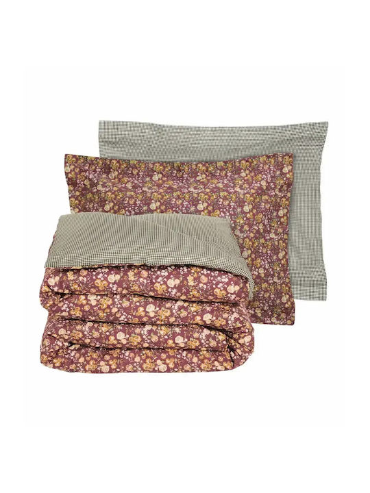Das Home Duvet Cover Set Cotton Single with Pillowcase 160x240 Happy Bordeaux-green