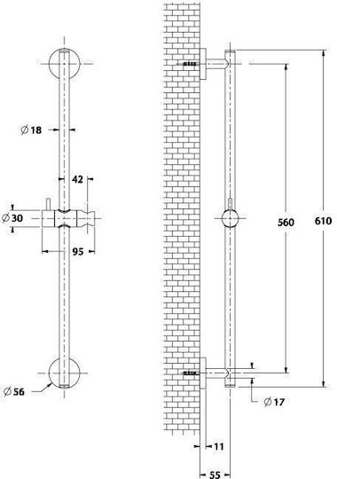 Șină De Duș Suport 61cm Cromat Piccadilly