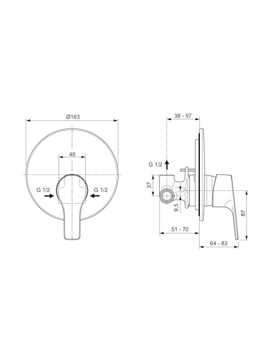 Ideal Standard Σετ Μίκτης & Παροχή Εντοιχισμού για Ντουζιέρα Ασημί