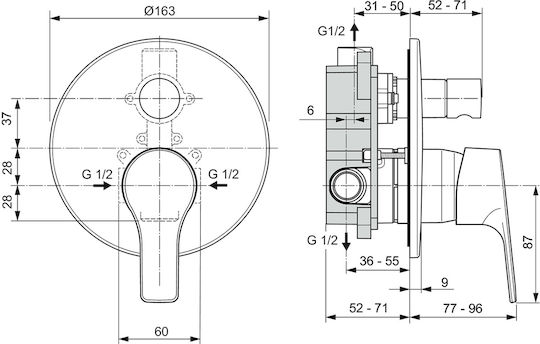 Ideal Standard Σετ Μίκτης & Παροχή Εντοιχισμού για Ντουζιέρα Ασημί