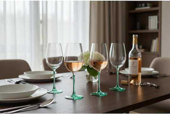 Domumart Set Gläser für Weißwein aus Kristall in Grün Farbe Mit Stiel 450ml 6Stück