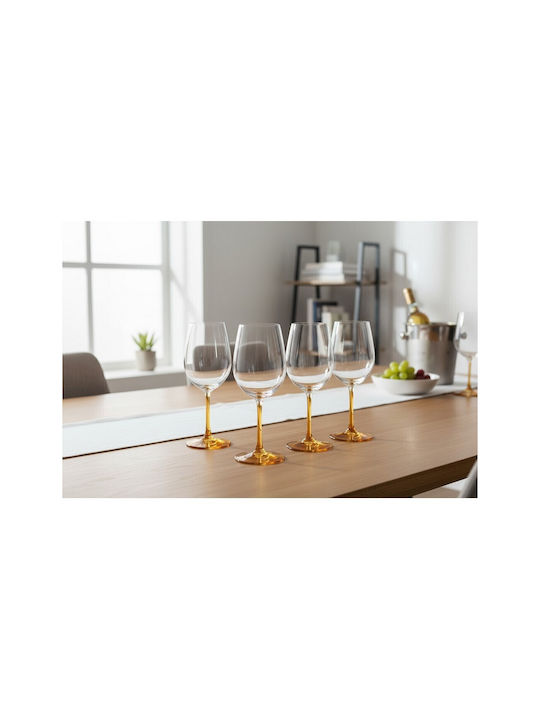 Domumart Set de pahare pentru Vin Alb din Cristal în Culoarea Portocaliu Cu picior 450ml 6buc