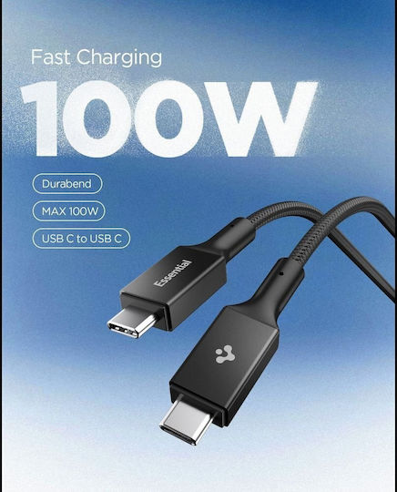 Spigen Braided USB 3.2 Cable USB-C male - USB-C 100W PD Μαύρο 1.5m ACA10421