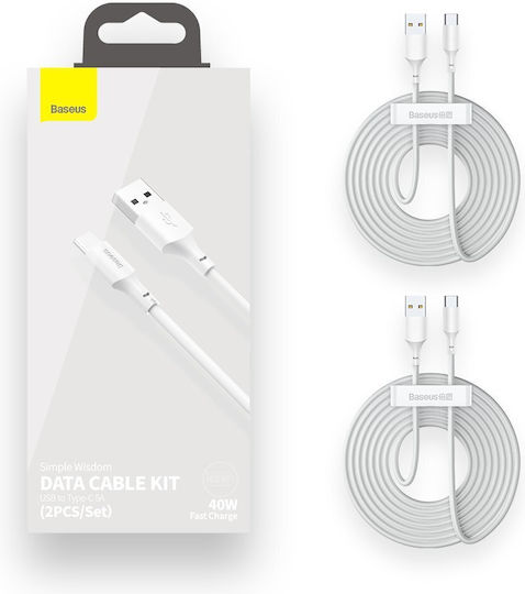 Baseus USB 2.0 Cable USB-C male - USB-A 40W Μαύρο 1.5m TZCATZJ-02 2τμχ