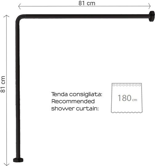 Gedy Corner Shower Curtain Rod Wall Mounted Aluminium Black 80cm