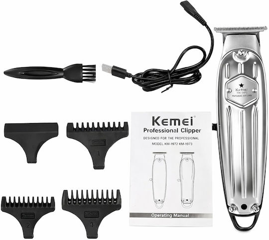 Kemei KM-1973 Επαναφορτιζόμενη Κουρευτική Μηχανή Ασημί KM-1973
