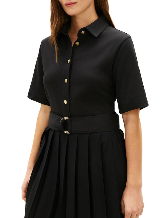 Summer Midi Shirt Dress Black