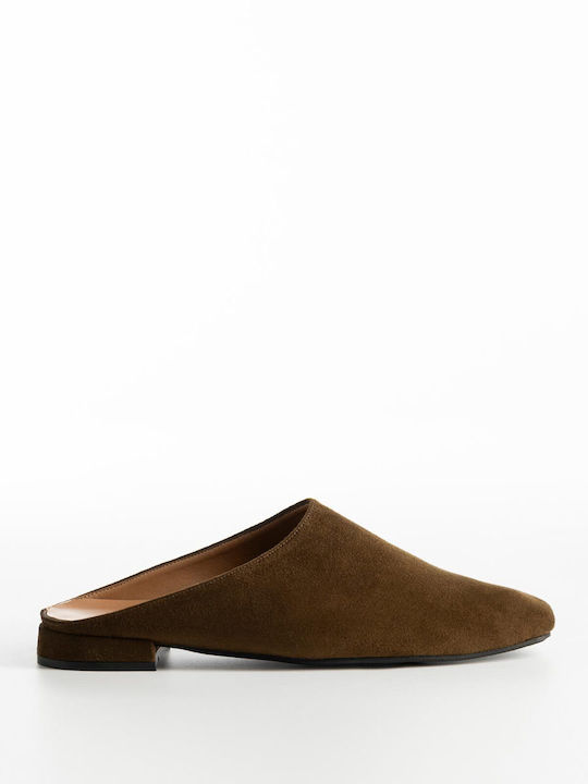 Gin Flach Wildleder Mules in Grün Farbe