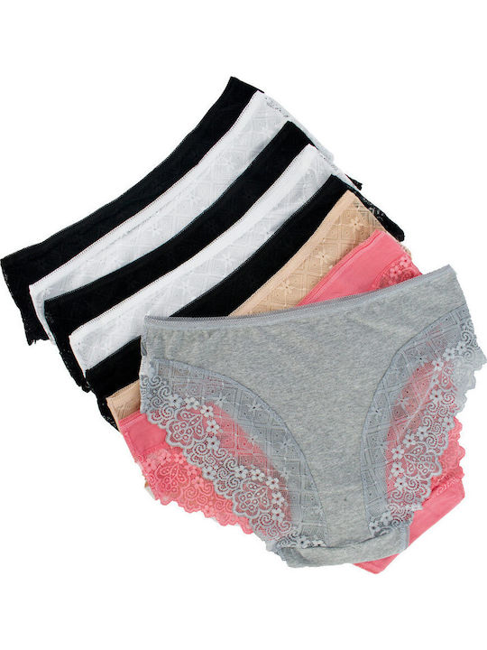 Ψηλόμεσα Γυναικεία Slip MultiPack με Δαντέλα Multicolour