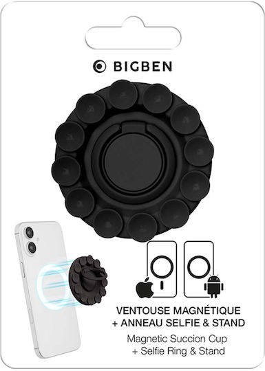 Bigben Connected Ring Holder Suction Cup Ring Stand Magsafe Compatible Black