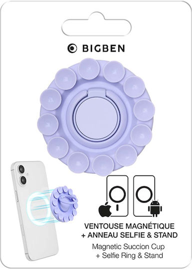 Bigben Connected Ring Holder Suction Cup Ring Stand Magsafe Compatible Purple
