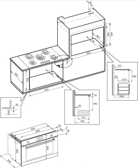 Mondin Aufsatzbackofen ohne Kochfelder 103lt P89.5cm Inox
