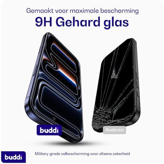 Tempered Glass iPhone 16e 14 13 13 Pro Buddi Easy Fit Full Face Scratch Resistant Screen Protector 2 Pieces Black