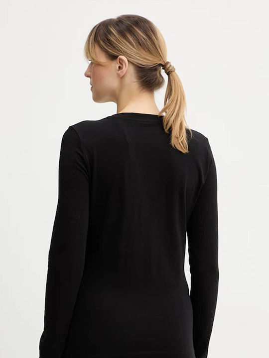 Damen Baumwolle Langärmeliges Top Schwarz