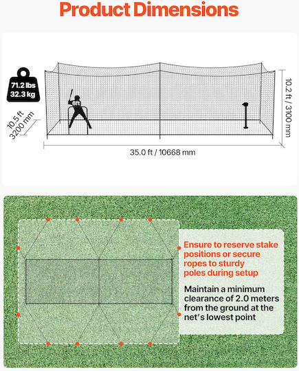 Baseball Cage Vevor 10668 X 3200 X 3100mm Free Portable Baseball Cage Batting Cages 45-Mesh Bound Hdpe & Long Mounting Ropes Batting Cage Net Indoor Outdoor Space
