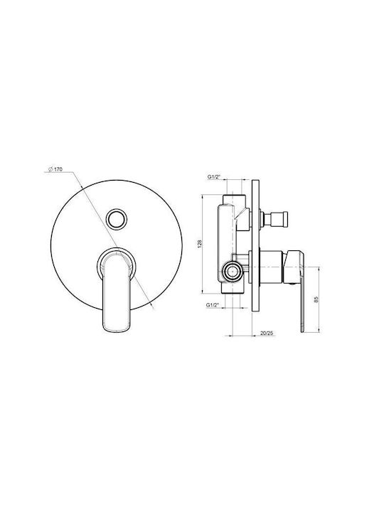 Piccadilly Built-in Faucet Mixer for Shower 2 Exits Silver