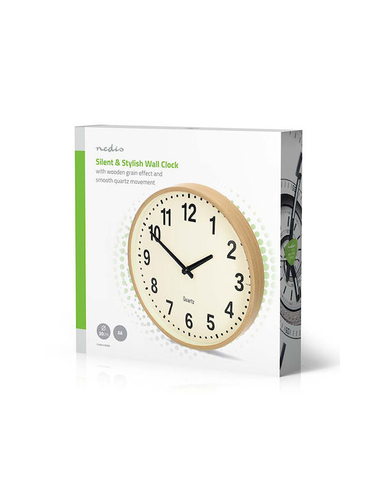 Nedis Silent Wall Clock Wooden Beige Ø30cm