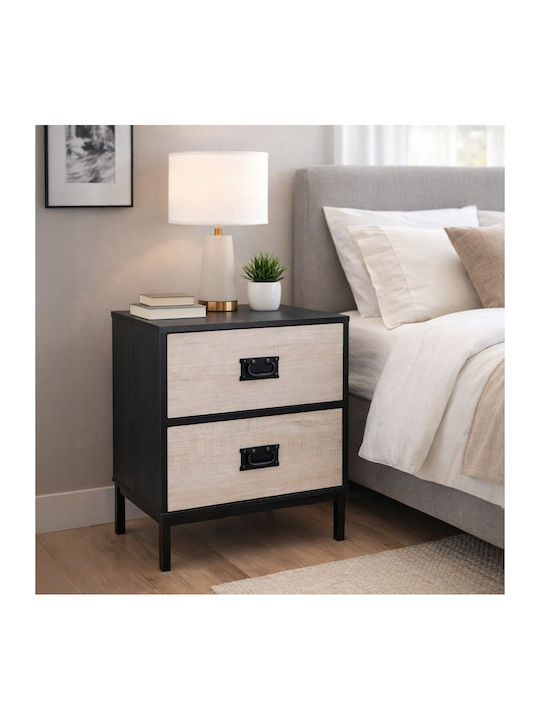 Factory Wooden Bedside Table Μαύρο / Oak 50x35x55cm
