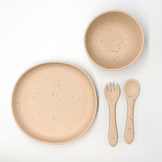 Pandaboo Feeding Set made of Silicone Brown 4pcs